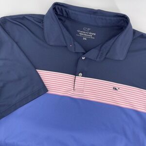 Vineyard‎ Vines Performance Polo Shirt Men's 2XL Stripe Blue Color Block